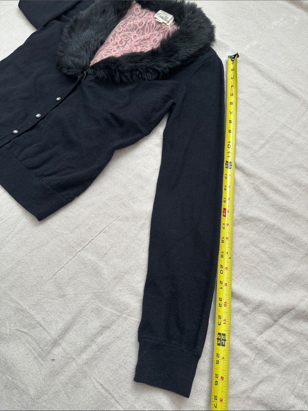 Y2K Forever 21 Faux Fur Trim Knit Cardigan Leopard Pink Lace Lining Size M - Picture 6 of 8